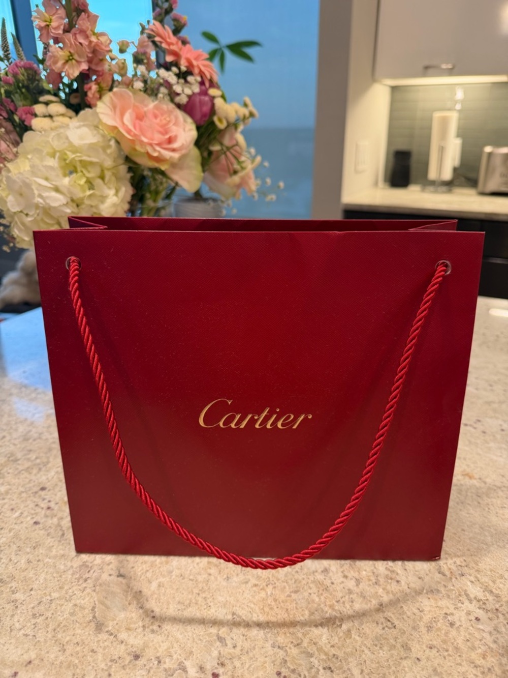 Cartier Red Rope-Handle Gift Tote with Gold Logo